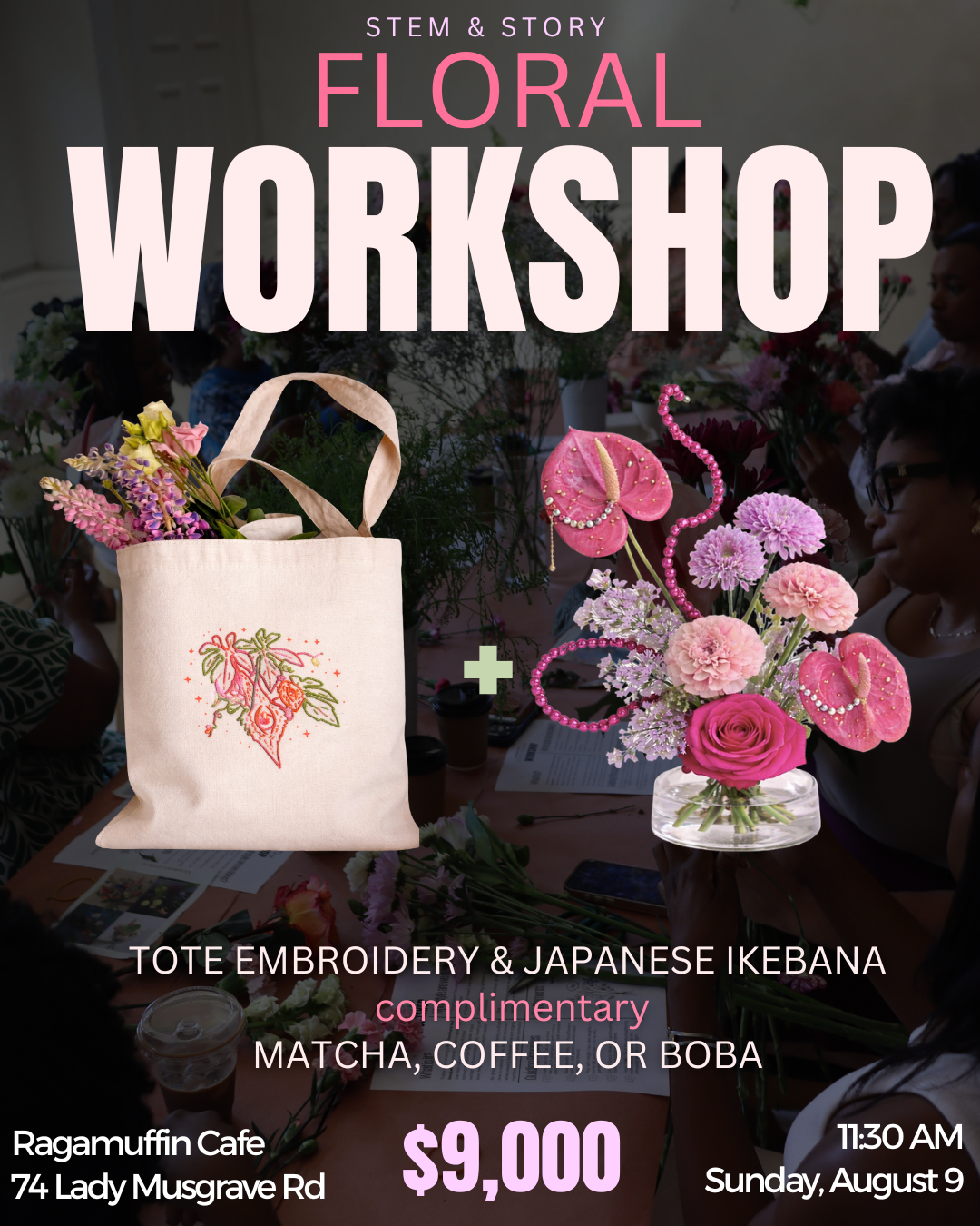 AUG 9 TOTE EMBROIDERY AND JAPANESE IKEBANA